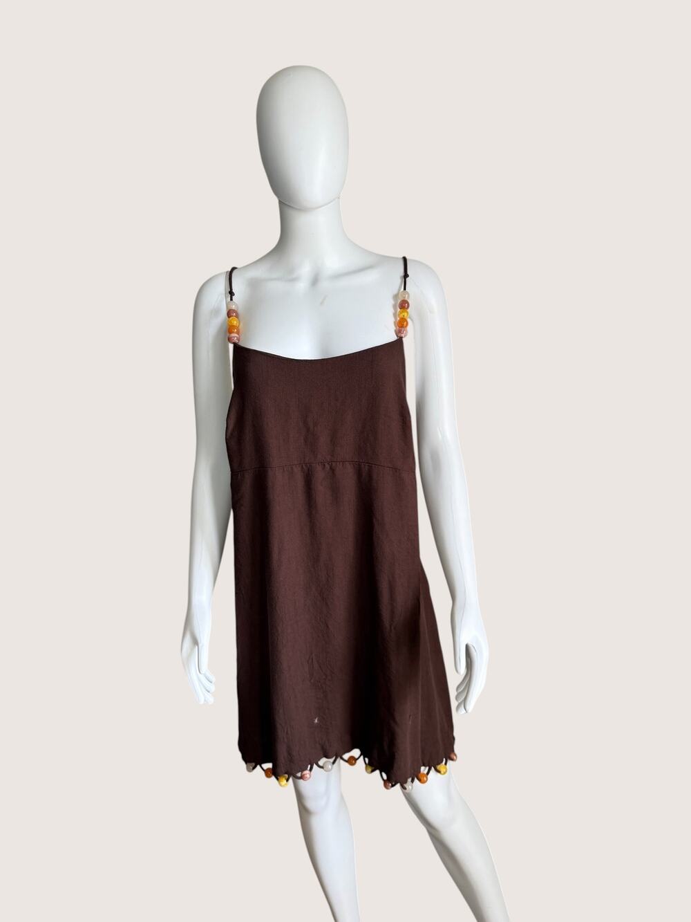 Brown Open Back Beaded Strap Mini Dress Size XXL